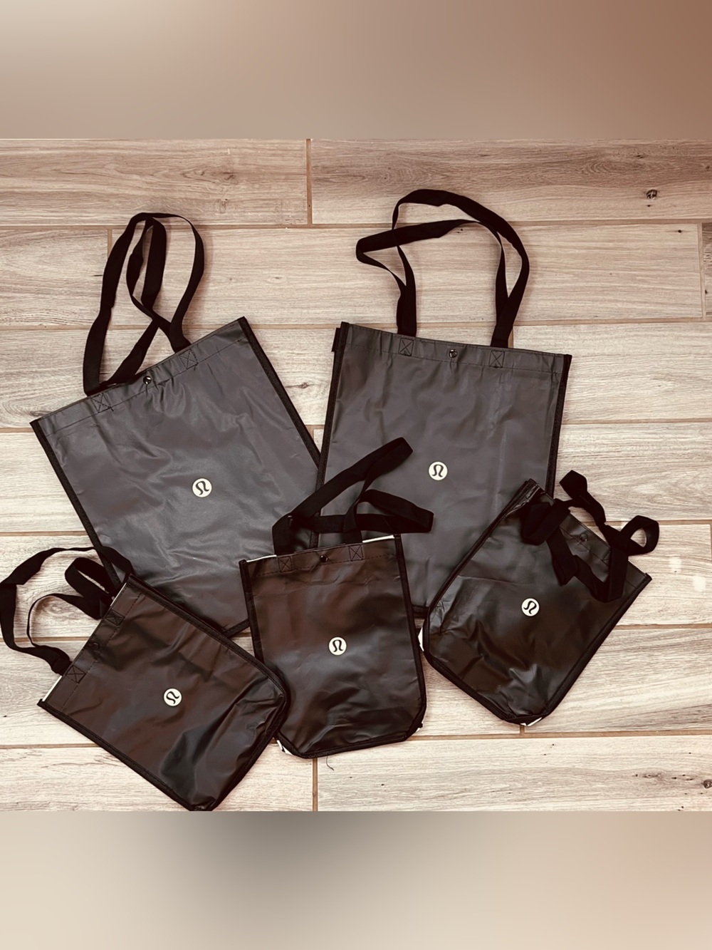 Lululemon Reusable Tote Bag Lot 5 Black Bags 2 Large 3 Small Shopping Logo
